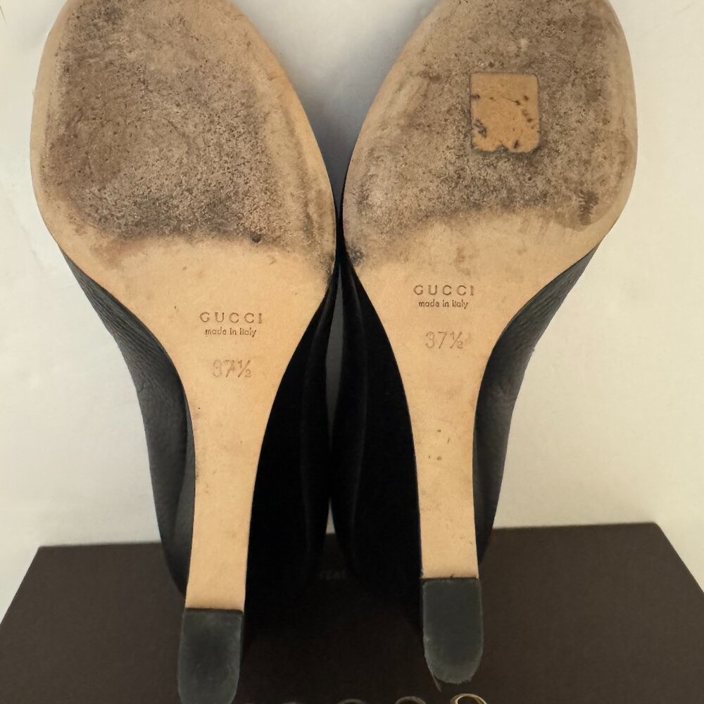 Gucci Black Leather Peep-toe Wedge Pumps with Box and Dust bag - Picture 5 of 9